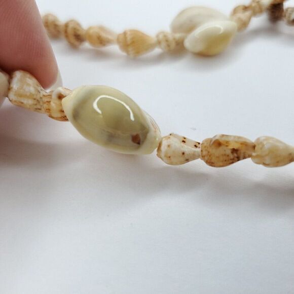 2 Long Puka Conch Cowrie Shell Necklace Ivory Brown Boho Beach Cruise Hawaii C1 - Picture 5 of 5